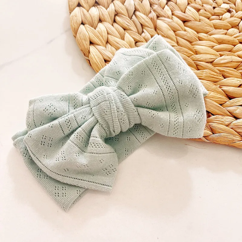 Cute Newborn Autumn Winter Girls Double Layer Bow Elastic Hair Band Baby Solid Color Cotton Ribbed Headbands Girls Lace Turban