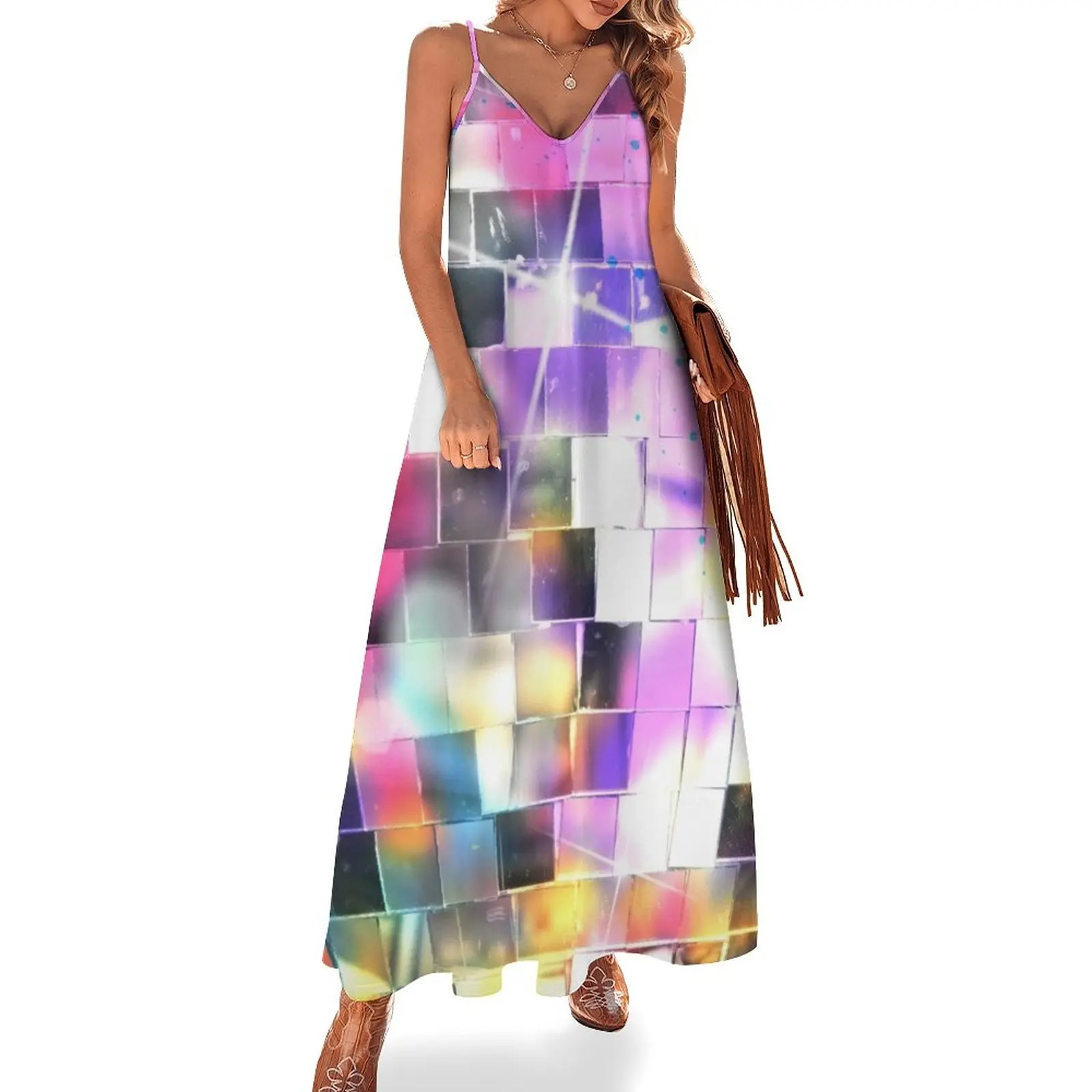 Colourful Disco Ball Sleeveless Dress purple dress long sleeve dresses Women's skirt