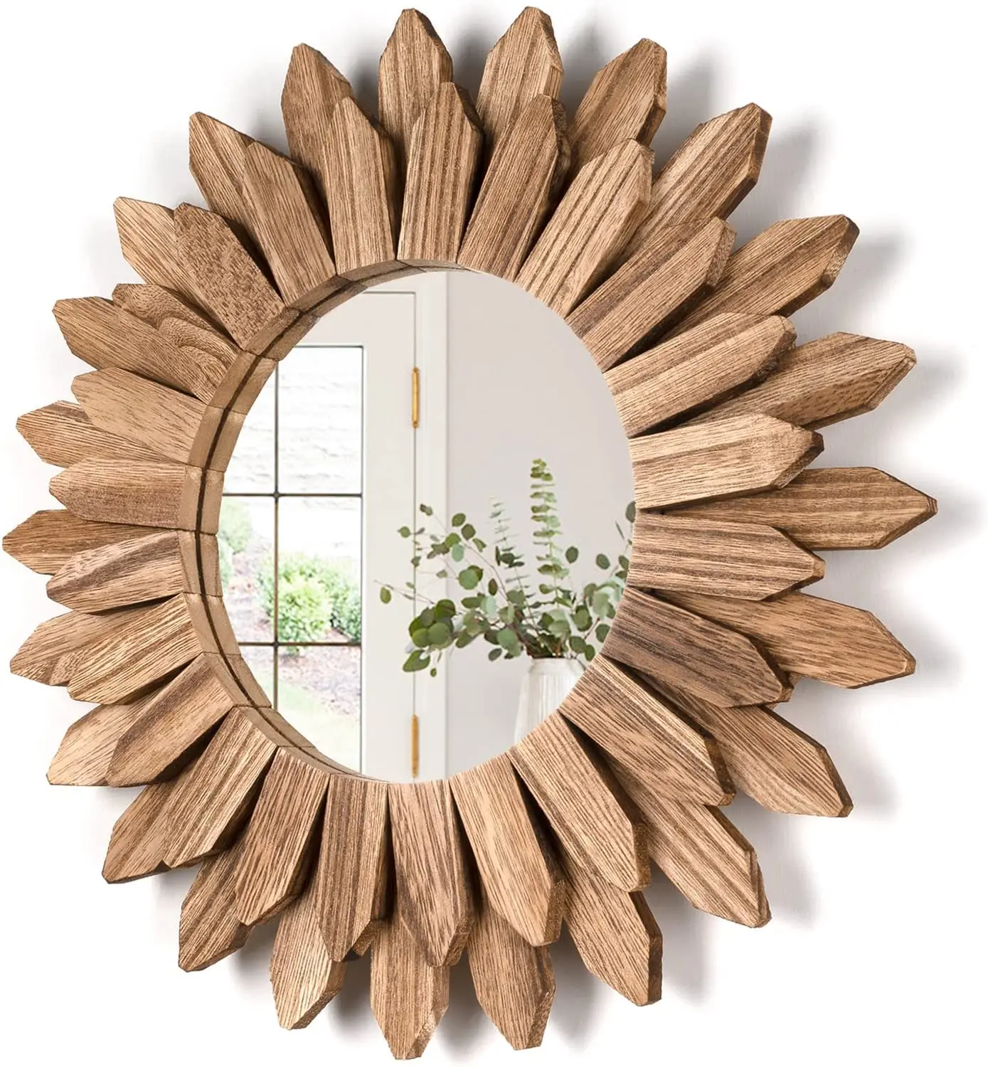 24.5/50cm Wall Mirror Decorative 12 inch Rustic Wood Mirror Sunburst Boho Mirror for Entryway Bedroom Living Room