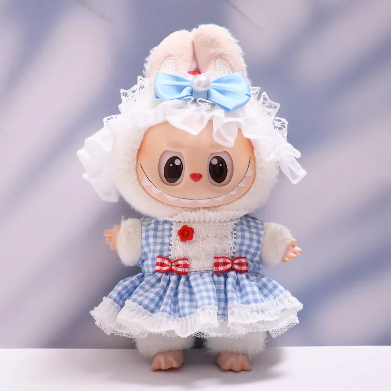 Completi per bambole Labubu 1-3 generazione da 17 cm |   Abito floreale scozzese e accessorio per capelli in pizzo |   Abiti per accessori pendenti Labubu