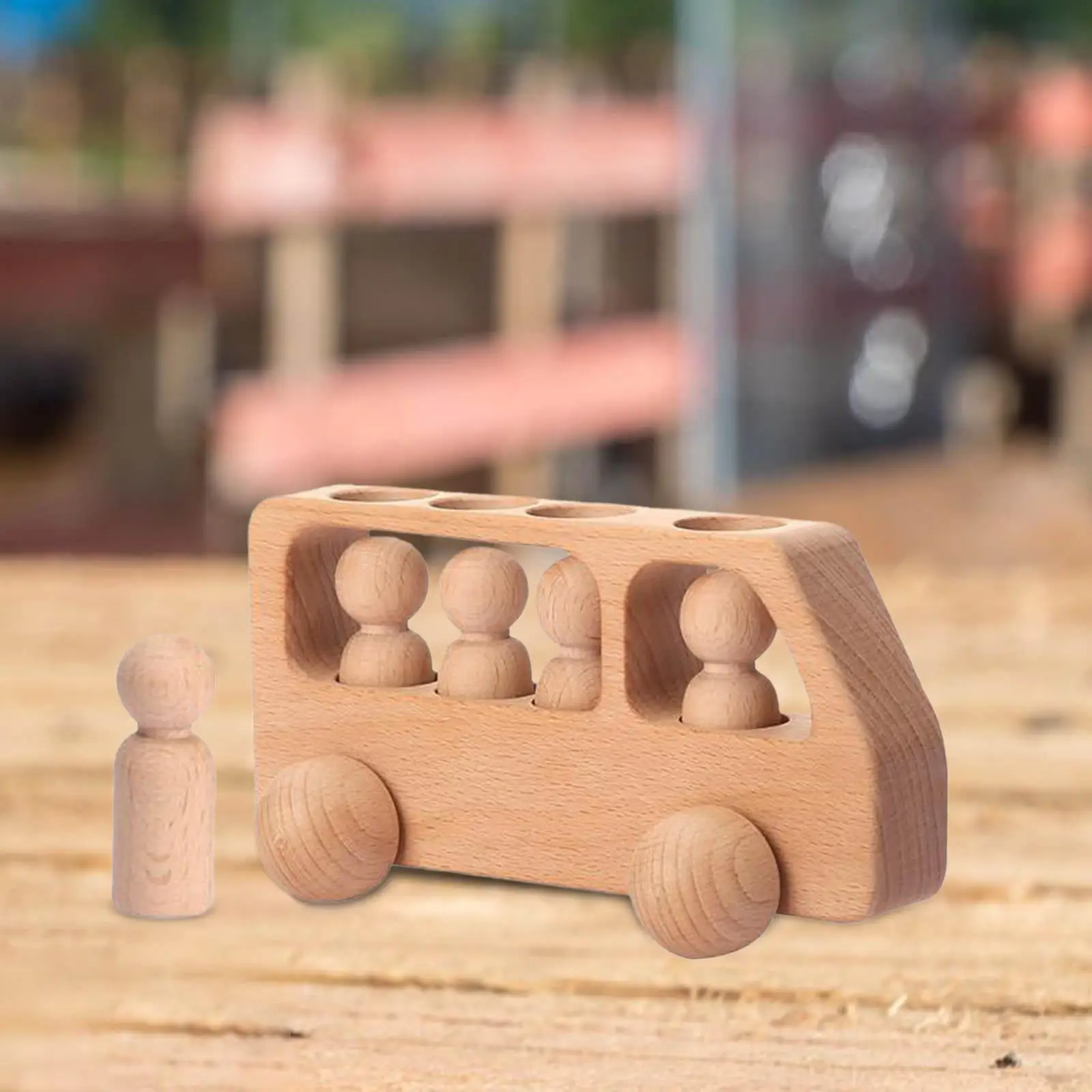 Wooden Bus Toy with 4 People Figures Learning Educational Toy Develop Fine Motor