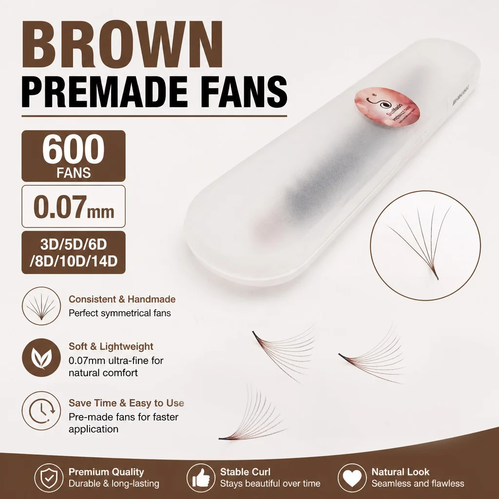 Supmacio Ultra Speed Brown Promade Fans 0.07mm Pointy Base 3D-14D Expert Volume Loose Premade Fan Lashes 600pcs