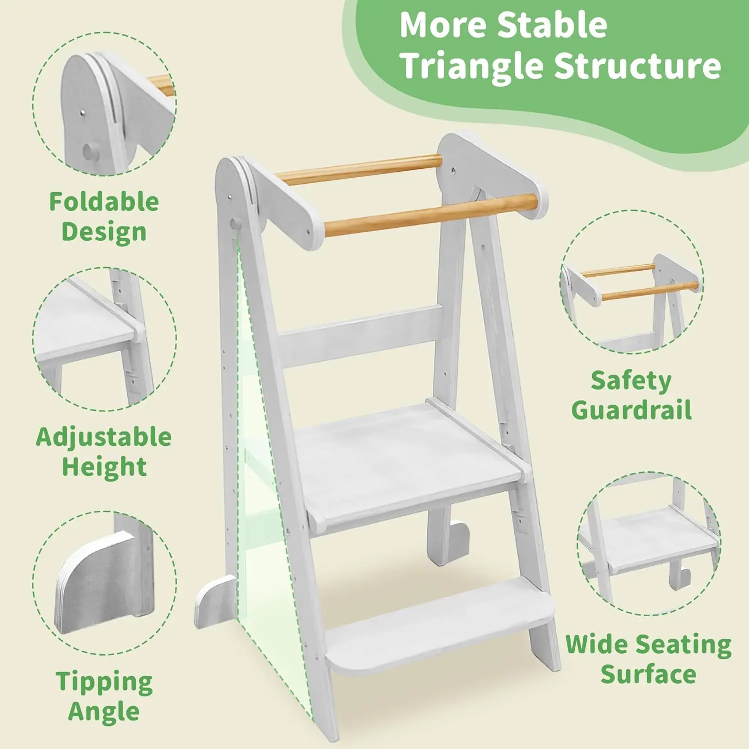 Tower 95% Preassembled Kitchen Stool Helper Folding Step Stool for Kids Montessori Toddler Standing Tower with 3 Adjustable Heig