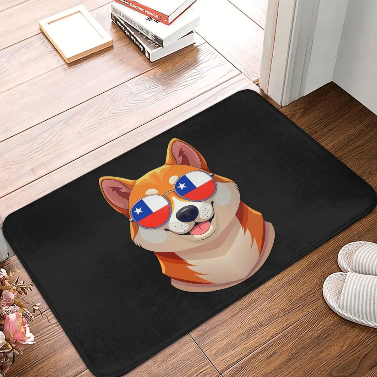 Patriotic Shiba Inu Chilean Flag Anti-slip Doormat Floor Mat Washable Carpet Rug for Kitchen Entrance Home Bedroom Footpad Mats