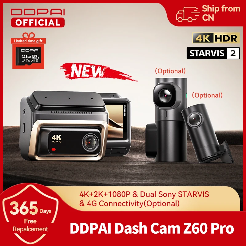 2025 New DDPAI 4K Dash Cam Z60 Pro 3CH Front and Rear Interior Car Camera SONY STARVIS2 Sensor 24h Parking 5GHz Wi-Fi ADAS 4G