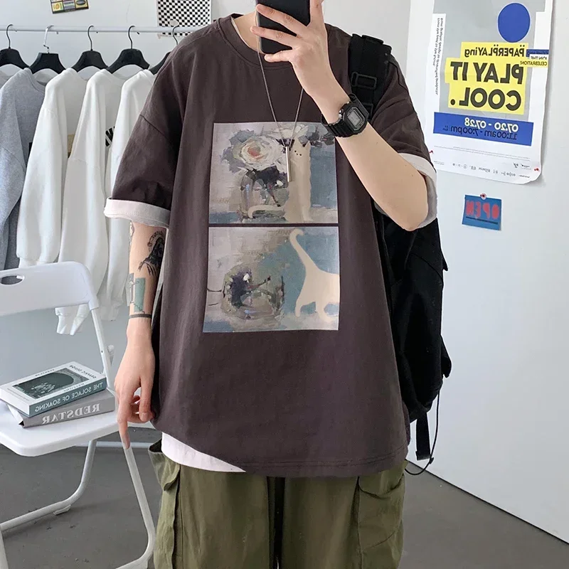 T Shirt Oversize Cotton Men Fashion Mens Summer Oil Painting Printing Tee Shirts 5XL Casual T-Shirts for Man Streetwear Big Size