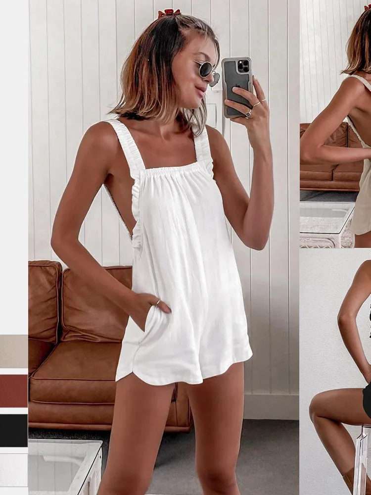 

Sling Jumpsuits For Woman Jumpsuit Backless Beside The Ear Loose Simple Style Solid Color Casual Homewear Home Clothes Clothing