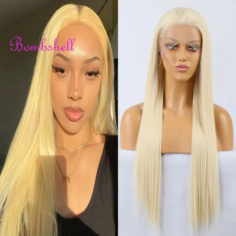 

Blonde #613 Straight Synthetic 13X4 Lace Front Wigs Glueless High Quality Heat Resistant Fiber Hair natural Hairline For Women