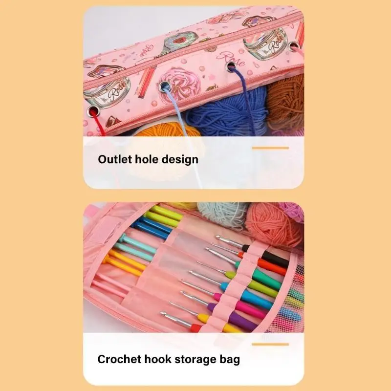 

E8BD Crochet Craft Project Bag Travel Yarn Organizers Bag for Crocheting Yarn Hook