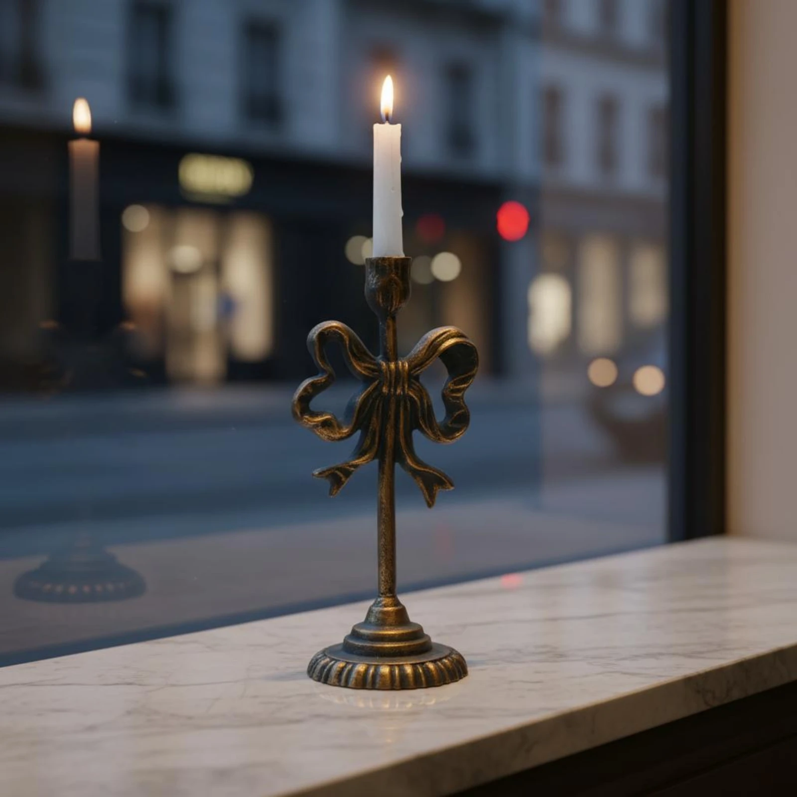 Bow-Shaped Candle Holder Antique Distressed Finish Wrought Iron Candle Holder Iron Candlestick Stand Farmhouse Design Table