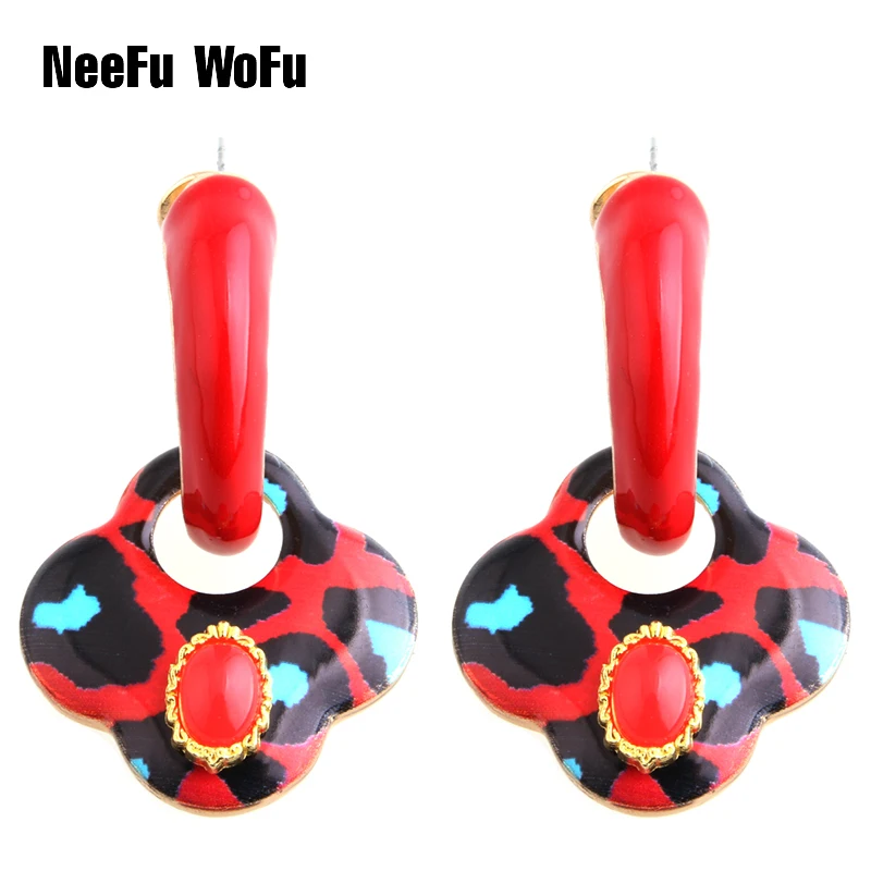 Drop Tiger red Earrings Clover Big Earring Zinc Alloy Drip oil Large Brinco Printing Oorbellen Easter Gift Factory Wholesale