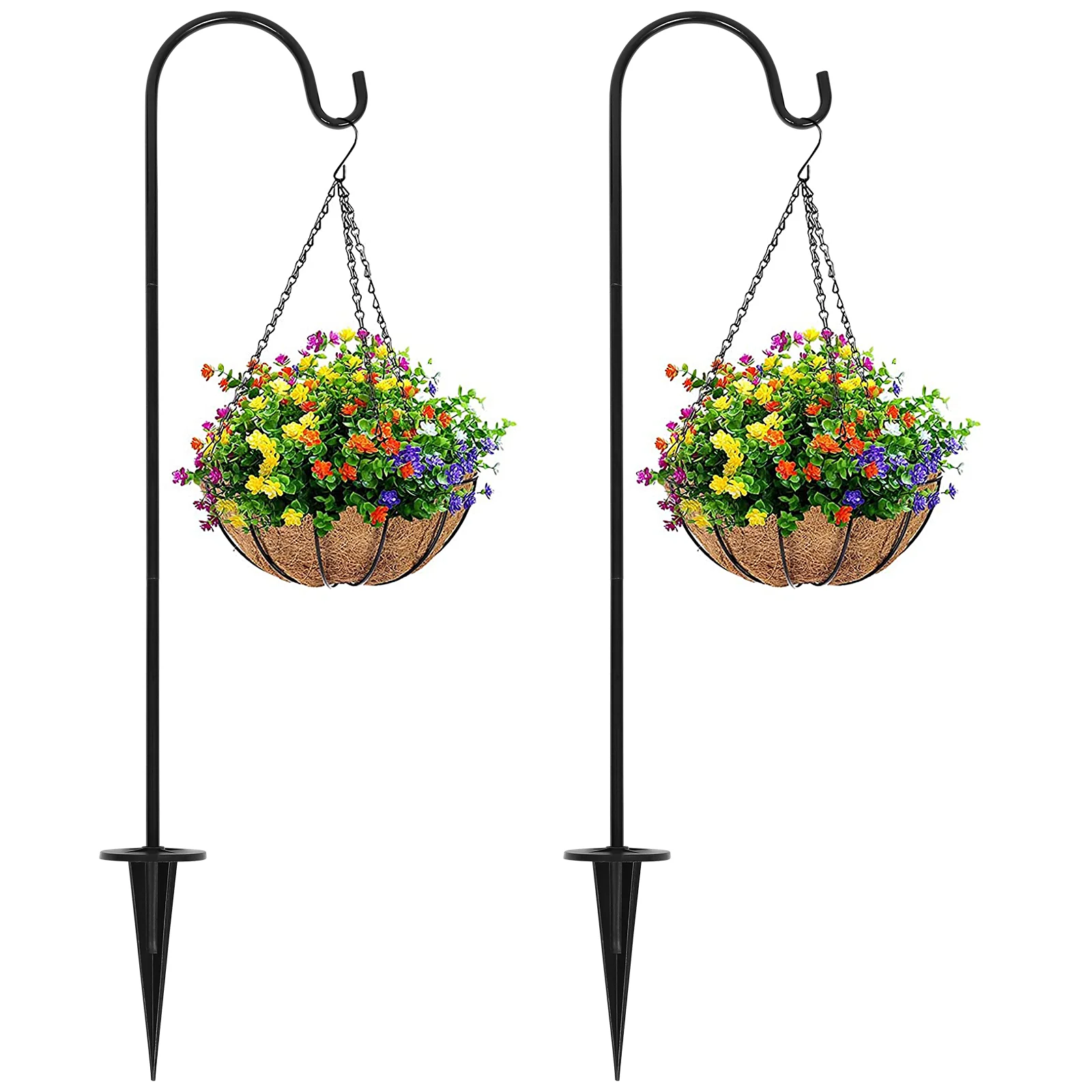 

2 Pcs Garden Pole Iron Floor Plug Outdoor Decor Gardening Bird Feeder Hook Shepherd Hooks for Solar Lanterns