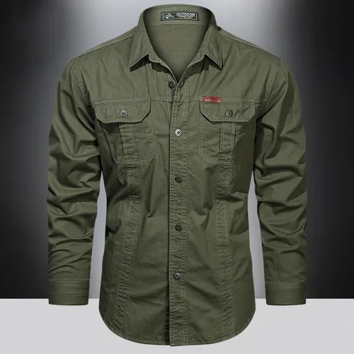 Imagen 2 del producto Camisa Cargo de algodón para hombre, camisas de manga larga con múltiples bolsillos, ropa informal para exteriores, sobrecamisa Militar de alta calidad, primavera 2024