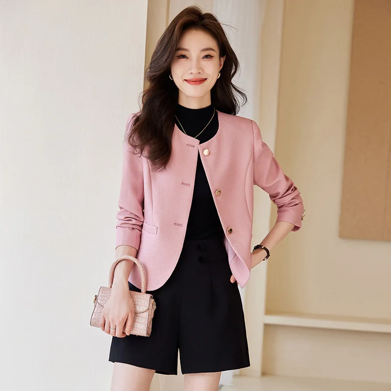 High quality blazer for women jacket double breasted new spring 2024 elegant fashion clothes - pink yellow blue white