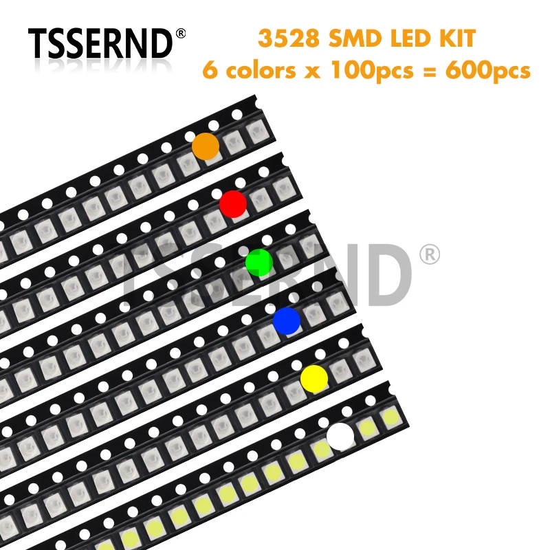 600pcs/500pcs 5050 5730 3528 1206 0805 0603 0402 SMD LED Kit 6colorsX100pcs/5colorsX100pcs Red Green Blue White Yellow Orange