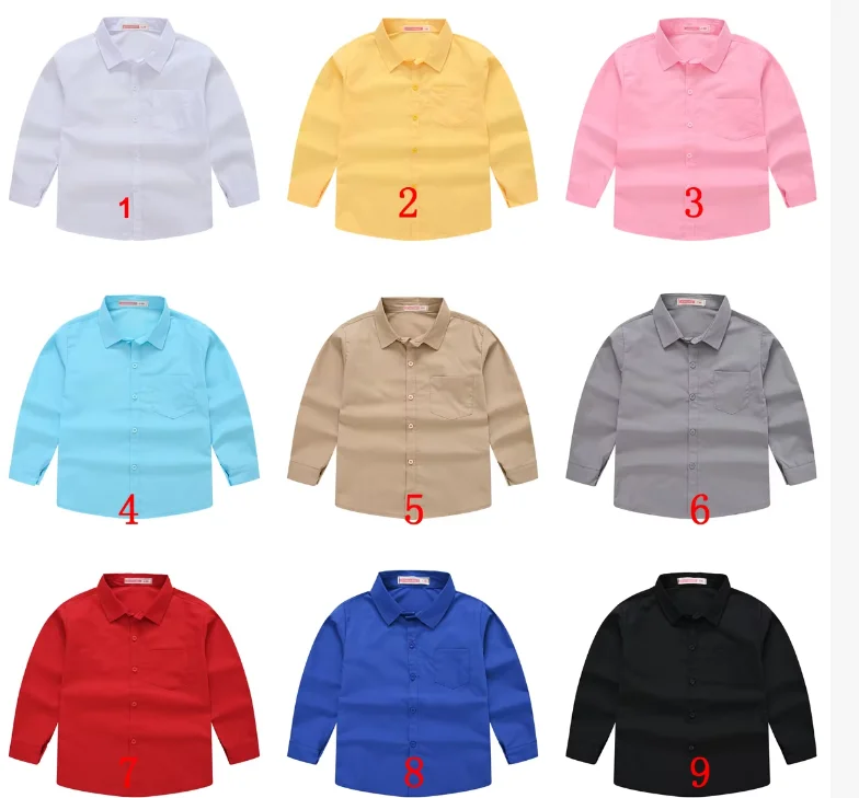 Children's Shirt in the Spring and Autumn New Boys and Girls Suit Collar Shirt Children's Pure Color Long Sleeve Shirt