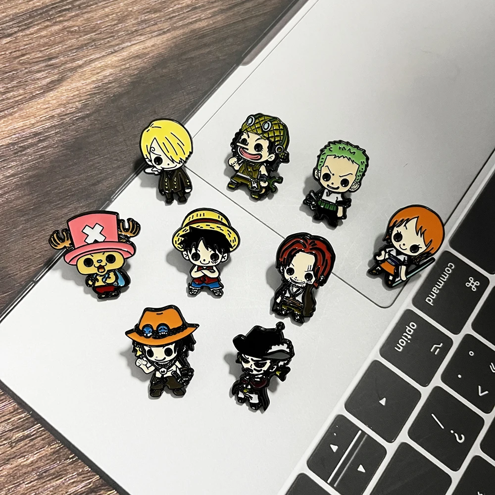 6/7/9pcs Cute Pirate Crew Anime Enamel Pins Set Cartoon Straw Hat Boys Character Metal Lapel Brooches Aesthetic Decor for Bags
