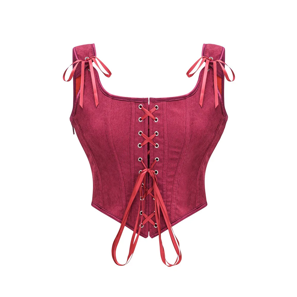 

Vintage Gothic Women Corset Tank Top Sexy Lace Up Zipper Victorian Bustier Steampunk Body Shaper Slim Waist Vest Y2k Camisole