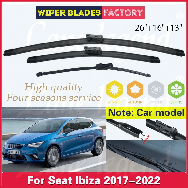 Car Windshield Wiper Blades Fit For Seat Ibiza 2017 2018 2019 2020 2021 2022 Front Rear Wiper Blades Soft Rubber Auto Windscreen