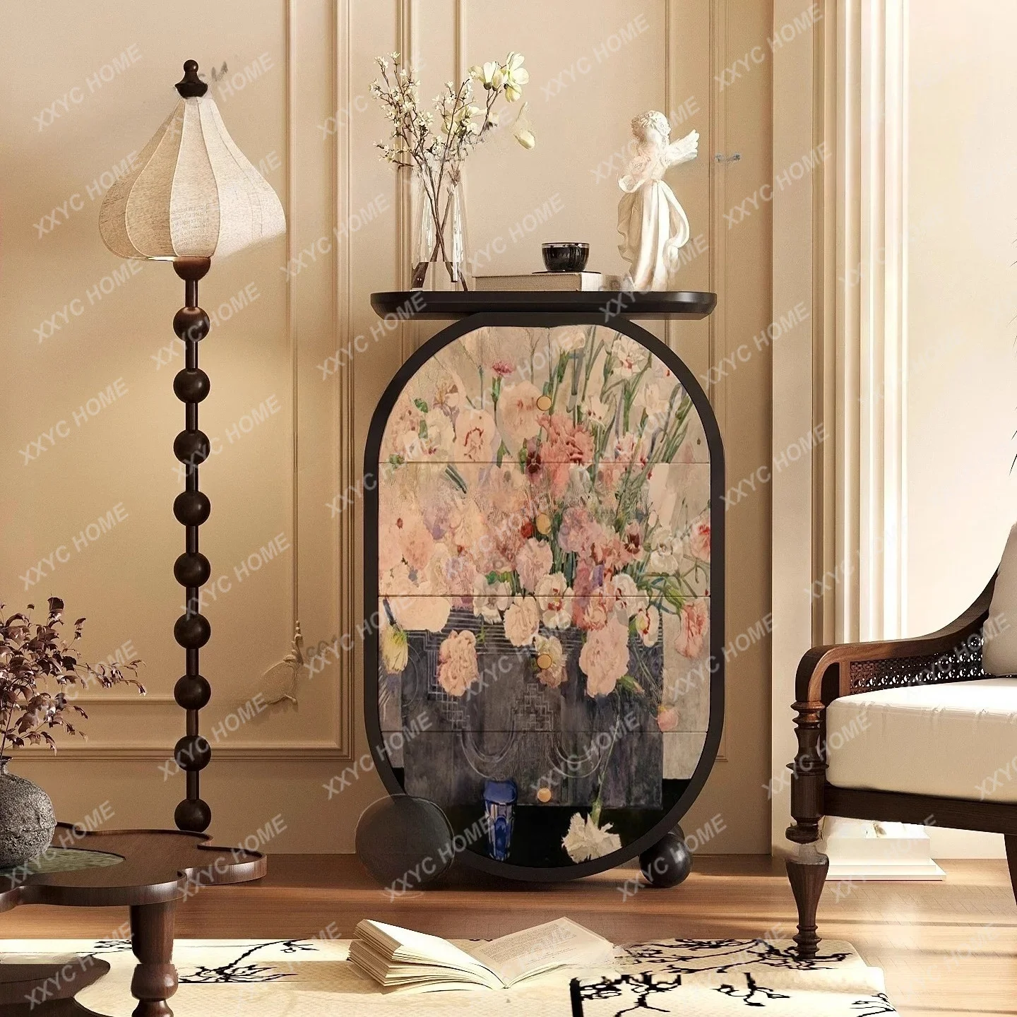 

XX retro niche flowers free installation solid wood four chest cabinet bedroom living room home sofa side cabinet