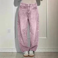 2025 new style of hot diamond jeans casual trousers for women Y2K women's clothing personality fashion star street wear pants 3