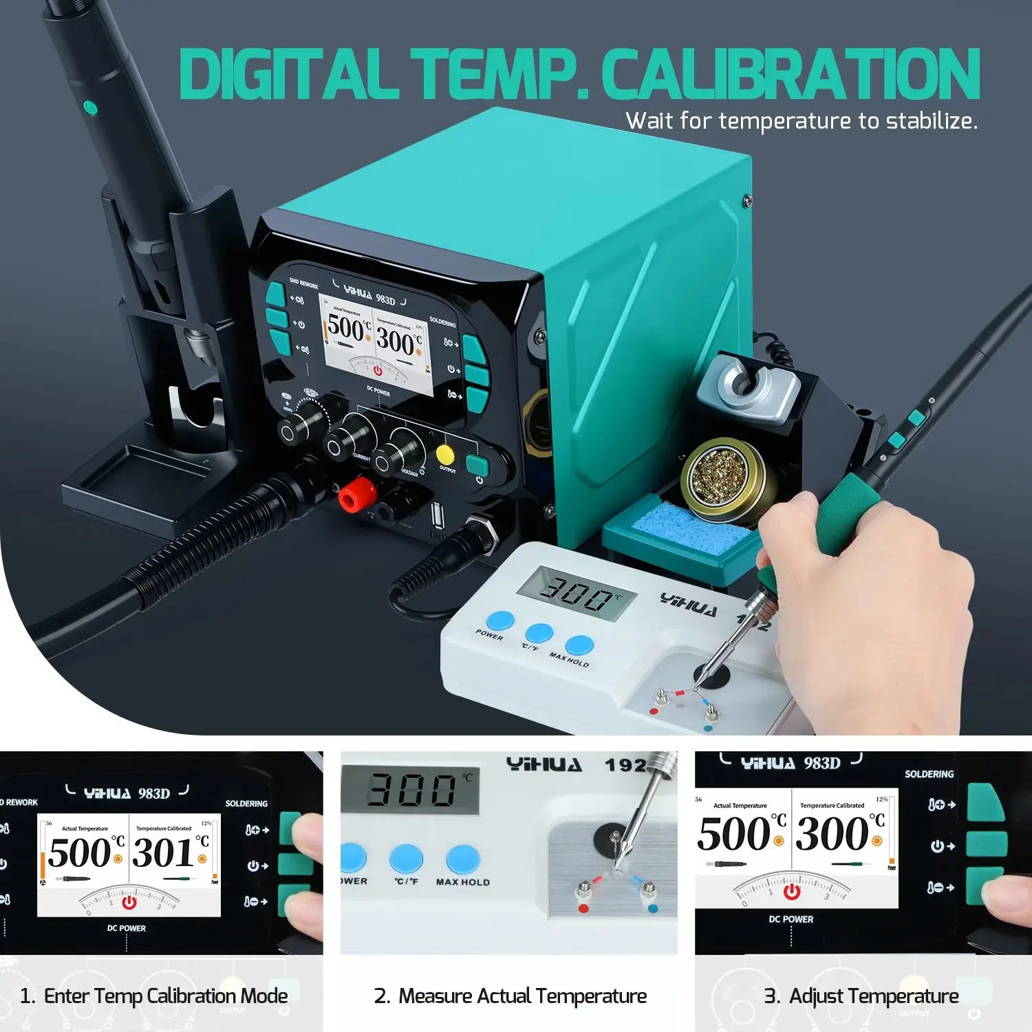 

YIHUA 983D hot Air Rework & Soldering Station with Short-circuit protection and overload protection repair DC power supply