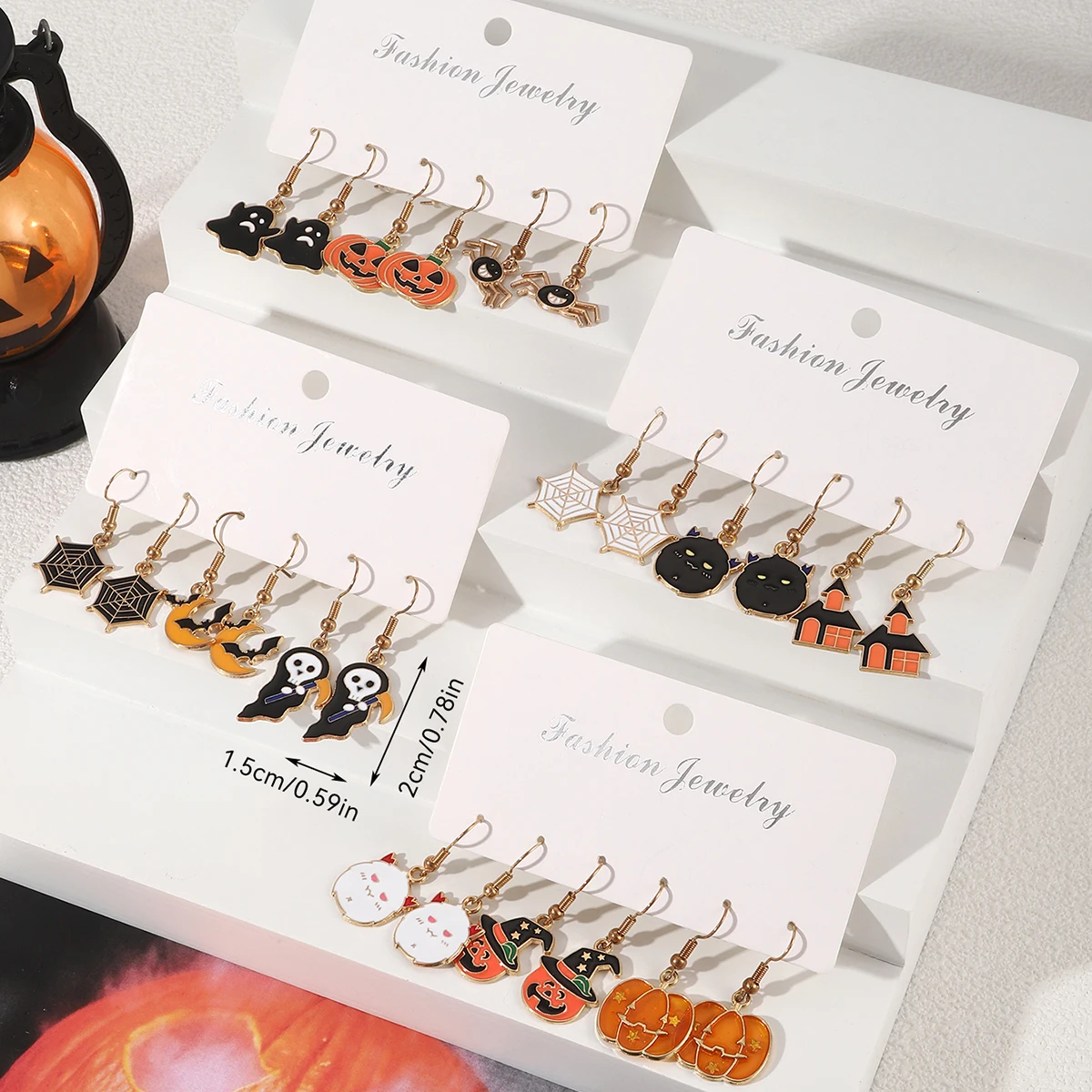 12 Pairs/set Gothic Metal Spider Pumpkin Head Spider Web Pendant Drop Earrings Punk Y2K Earrings Trend Cosplay Halloween Jewelry