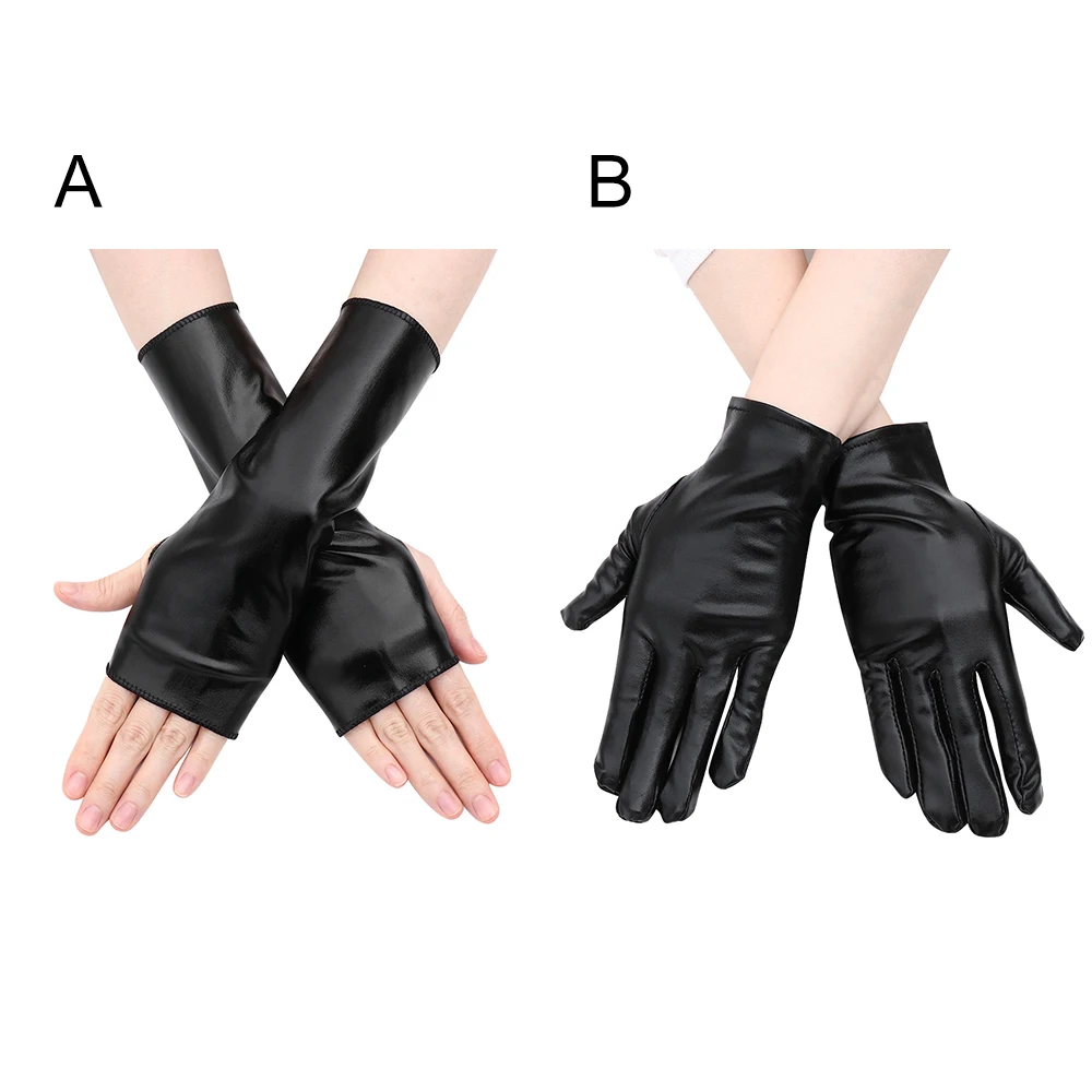 Fashion Female Thin Breathable PU Leather Punk Hip Hop Pole Dance Mitten Women Half Finger Driving Nightclub Show Gloves A74