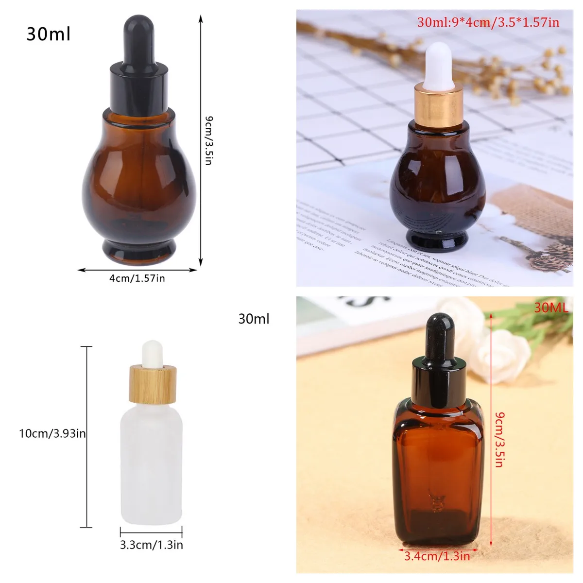 5-100ml Square Glass Dropper Bottle With Eye Pipette Empty Amber Aromatherapy Essential Oils Bottle Container Portable travel