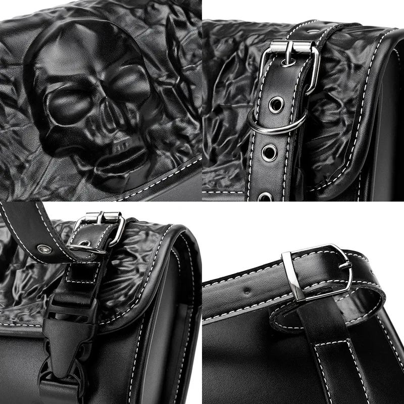 Motorcycle Fork Bag Retro Gothic Punk Skull Embossed PU Leather Storage Bag For Adult Motorcycle Riders Motorcycle Bag Gift