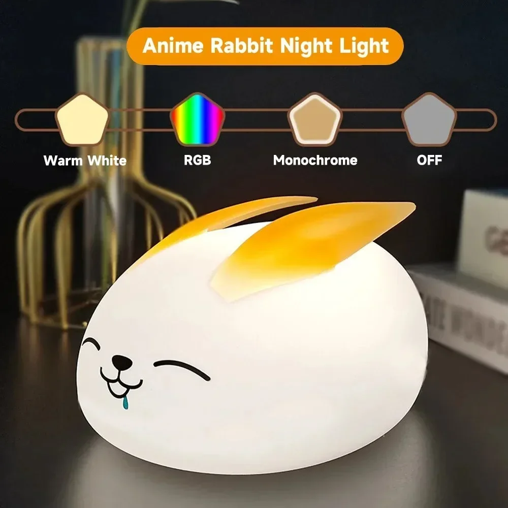 Veilleuse lapin LED RVB avec capteur tactile, lampe lapin en silicone pour enfants, jouet pour bébé, cadeau de festival, 7 couleurs, batterie 62