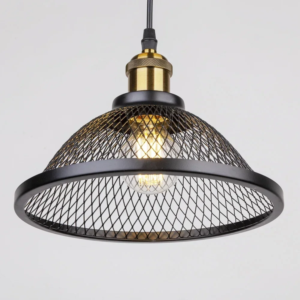 Vintage Black Iron Net-Cage Kitchen Ceiling Light E27 LED Hang Lamp Fixture for Bedroom Living Room Restaurant Pendant Light