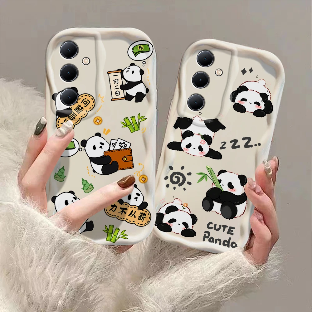 

Cute anime Luxury Panda 3D Wave Phone Case For OPPO Reno 11 F 8 T 7 Z 6 5 4 Pro F23 F11 F9 4G 5G Soft Silicone Back Cover