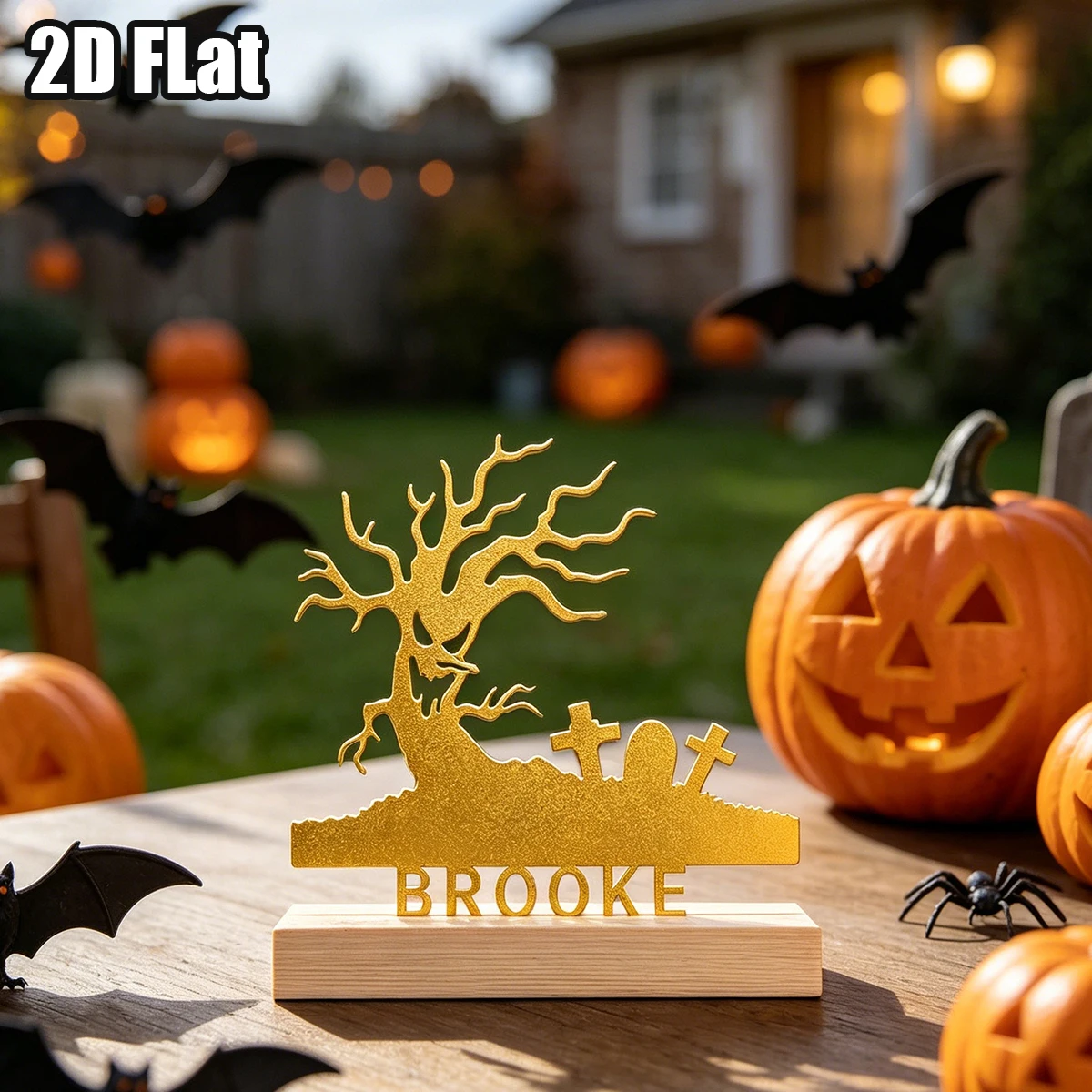 1Pc Custom Halloween Devil Tree Wooden Base Metal Ornament,Home Room Desktop Decor,Ideal Birthday Wedding Halloween Festive Gift
