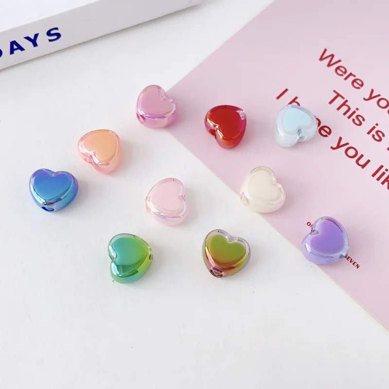 13.5mm Translucent Two Color Love UV Straight Bead Acrylic Heart Fashion Beaded Mobile Phone Chain Bracelet Accessories N3