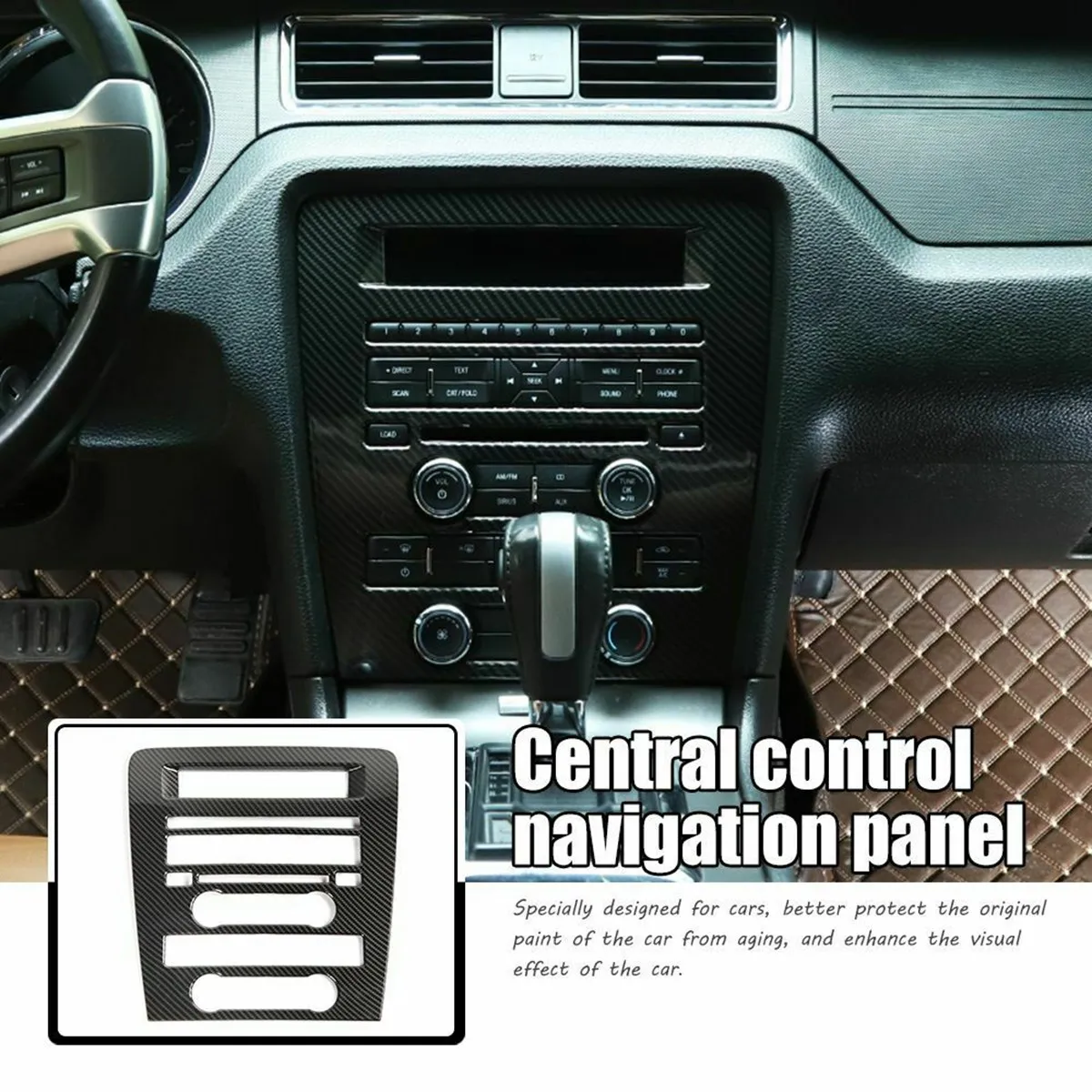 Central Control CD Navigation Panel Trim Accessories for Ford Mustang 2009 2010 2011 2012 2013, Carbon Fiber