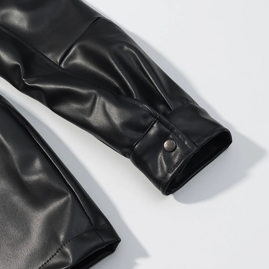 Giacca in pelle nera bella Giacca da donna doppiopetto alla moda versatile casual con coulisse in vita