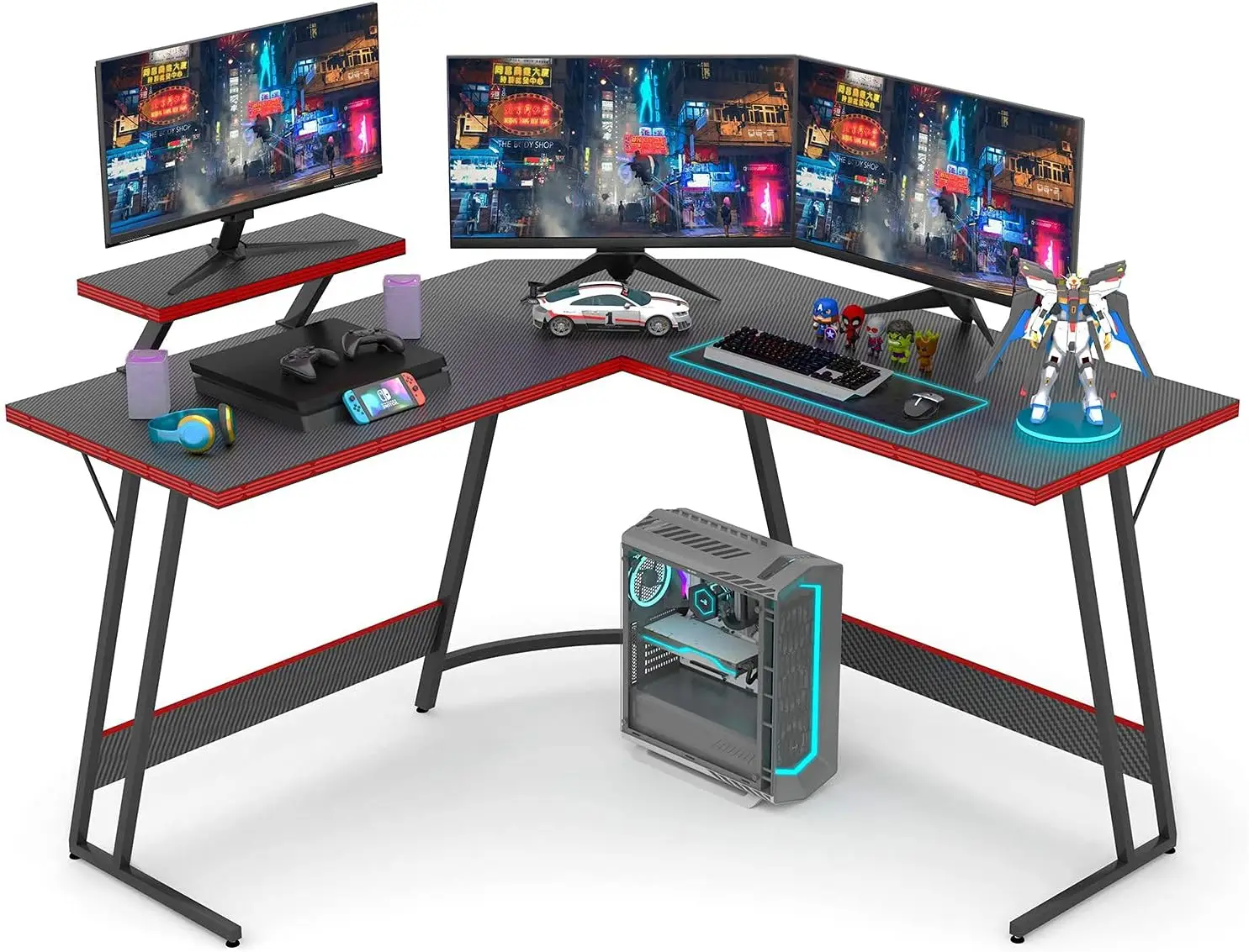 

L Shaped Gaming Desk Computer Desk 51” Office Corner Desk with Monitor Stand Home Gaming Writing Study Table Workstation (Black)