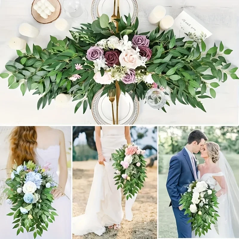 Künstliche italienische Ruscus-Grünpflanzenstiele, künstlicher grüner Blätterstrauß für Vasen, Hochzeitsbögen, Heimdekoration und Tischdekoration. – Detail 7