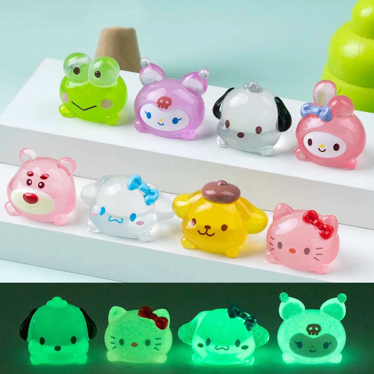

8pcs Cute Lotso Kawaii Model Night Light DIY Decor Kuromi Collection Room Decorative Decoration Cartoon Hello Kitty Toys Model