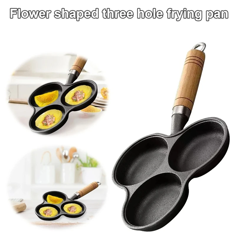 3 Hole Cast Iron Omelet Pan Non-Stick Cooking Egg Ham Pan Breakfast Grill Cooking Pot Egg Frying Pan Pancake Pan