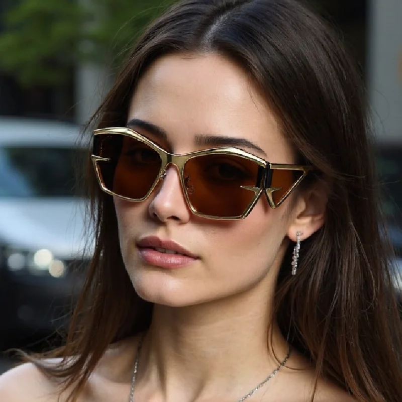 משקפי שמש מתכת לא סדירות חדשות לשנת 2025, מגמת אופנה בצורת פאנק, משקפי יוקרה לגברים ונשים