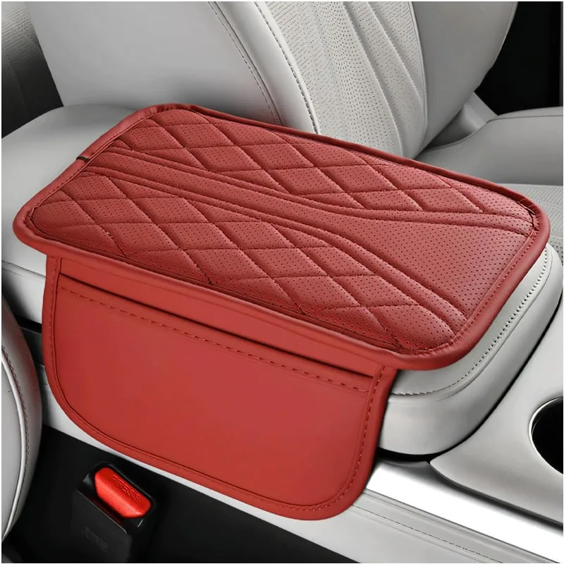 Universal Car Armrest Box Pad Leather Elastic Sponge Height Pad with Side Storage Bag Center Armrest Protective Cushion Support