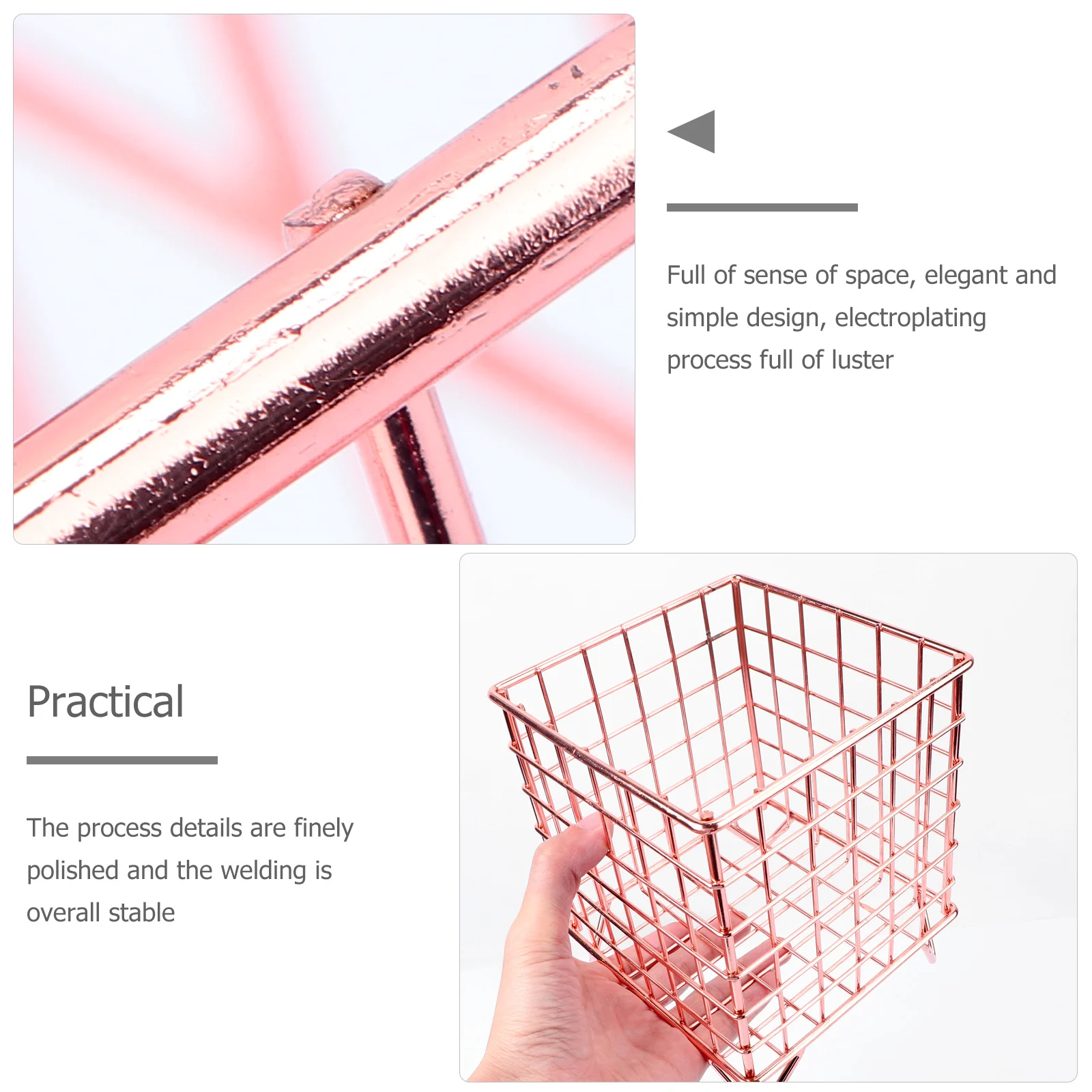 

1pc Metal Storage Basket Desktop Organizer Iron Grid Container For Clothes Snacks Household Office Supplies Golden