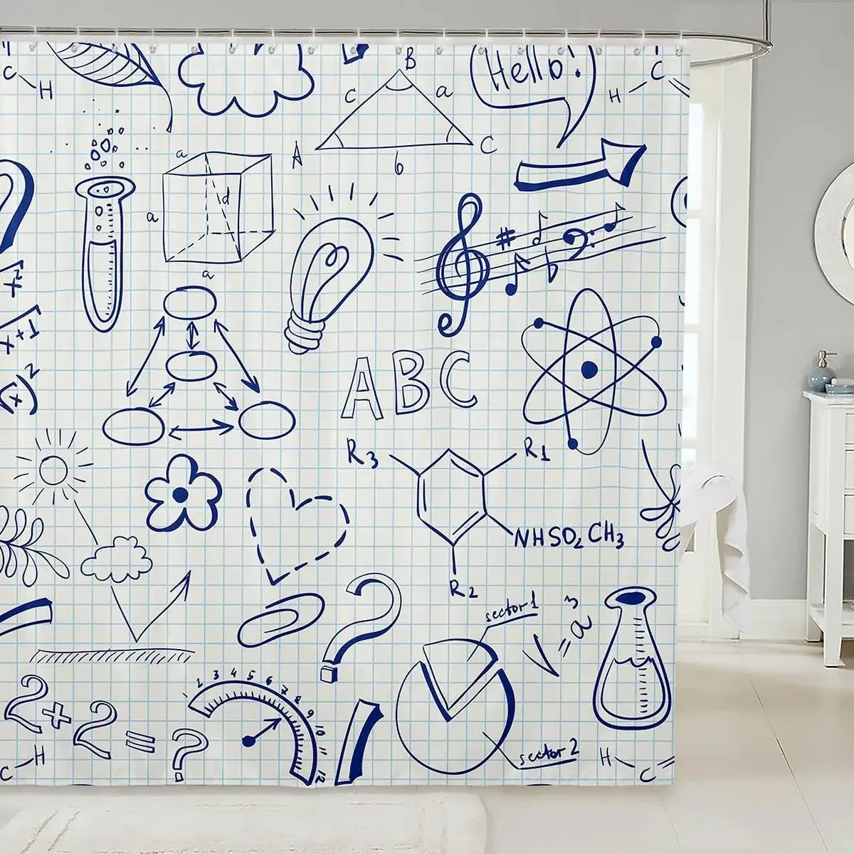 Math Equation Shower Curtain Study Mathematics Geometry School Art Polyester Bathroom Decor Formula Illustration Bathtub Curtain