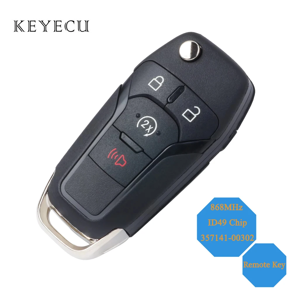 Keyecu For Ford F-150 F-250 Mondeo Fusion Escort Transit 2012-2019 Flip Remote Car Key Fob 868MHz With ID49 Chip 357141-00302