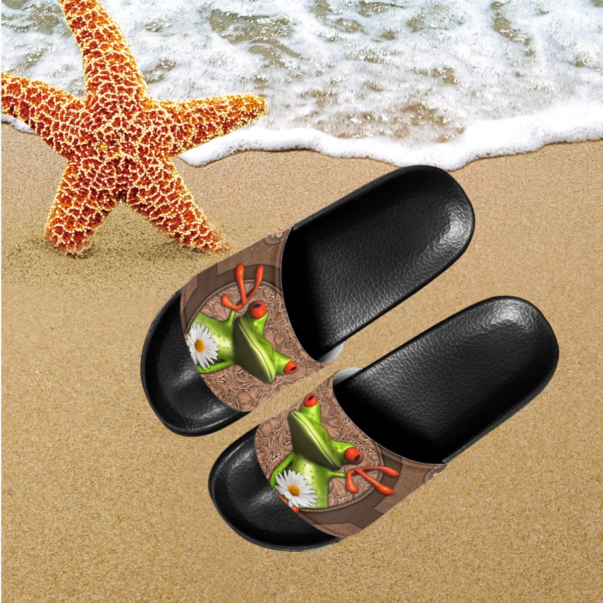 Women Summer Slippers Animal Frog Pattern Home Bathroom Ladies Slides Beach Water Slippers Women Bathroom Anti-slip Lightweigh