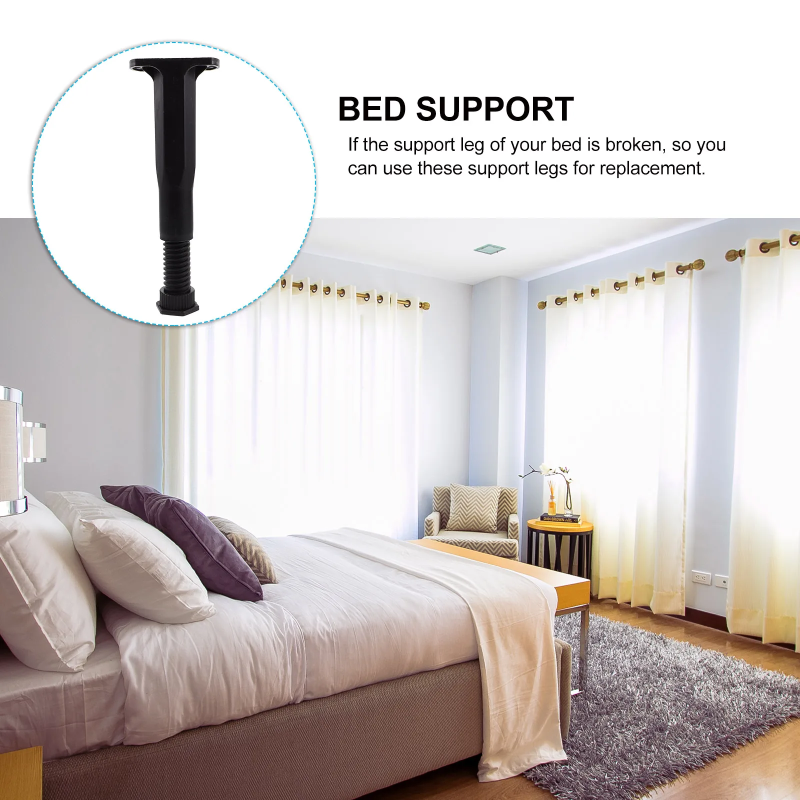 

4pcs Bed Foot Support Rod Furniture Legs Replacement Adjustable 15 25 5cm Durable Smooth Surface Easy Install Home Use