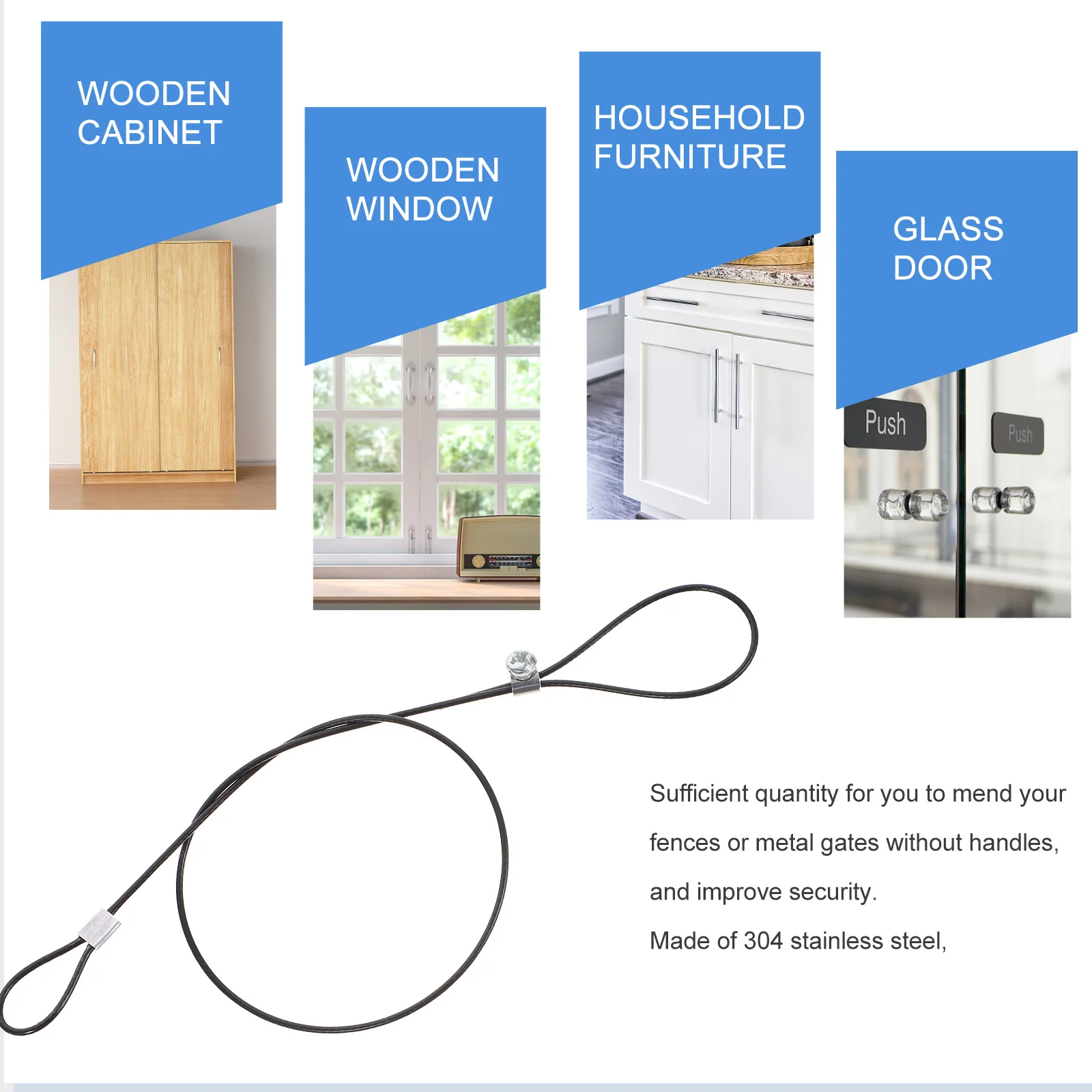 6 قطعة بوابة مزلاج كابل سحب مقاومة للصدأ 304 الفولاذ المقاوم للصدأ مرنة بوابة السياج فتاحة لأمن البوابات الخشبية المعدنية