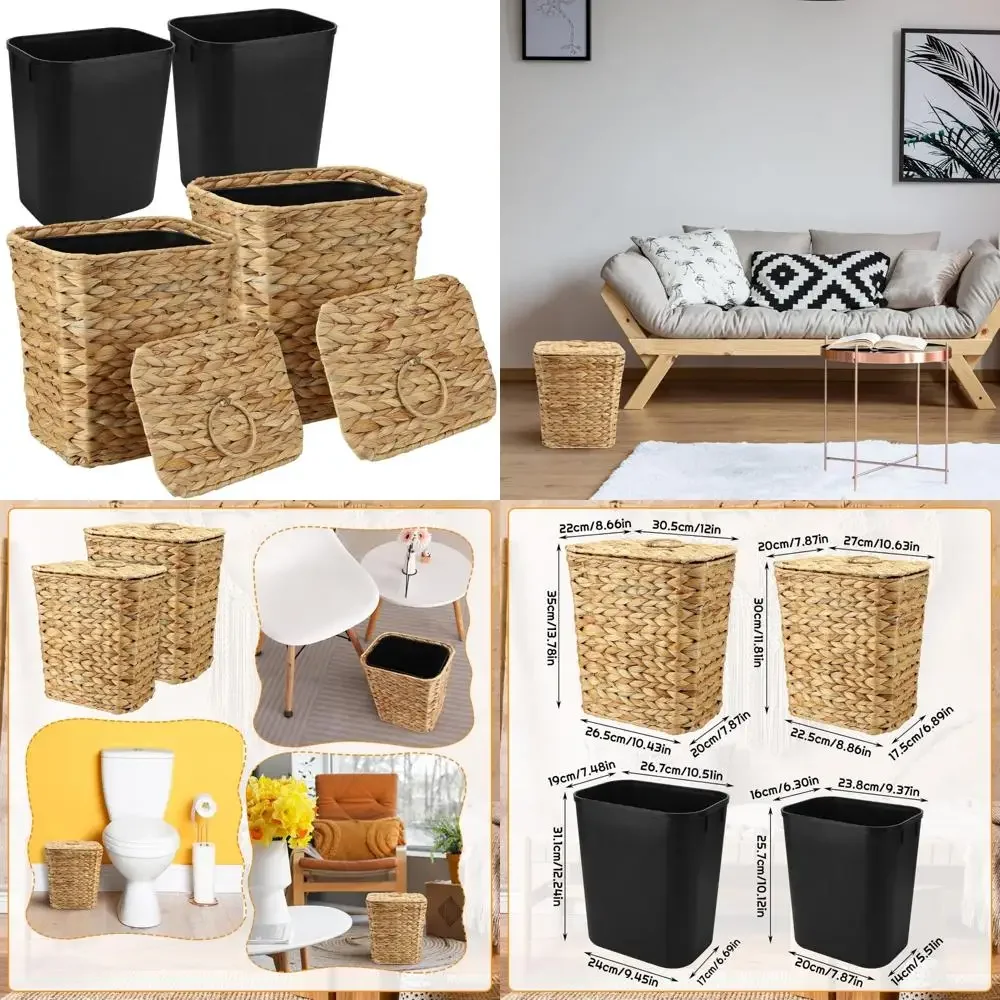 

Large Wicker Wastebasket with Lid and Removable Liner for Home Office Bedroom Kitchen, Farmhouse Style Decorative Trash Can